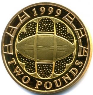 1999 qe2 rugby world cup gold two pound proof fdc