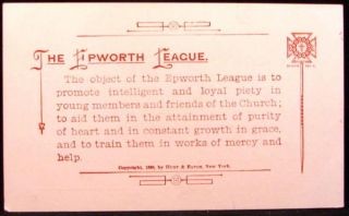 Epworth League Pledge Card c1890 Signed C w Dunbar 1901 Postcard Size