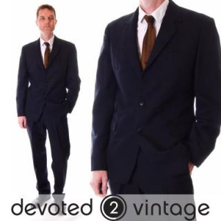 Vintage 1960s Slim Black Worsted Wool Hepworths Mod Suit Vtg 60s 40R