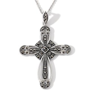 Marcasite Sterling Silver Cross Pendant with Cable Chain