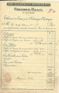 Egypt 1905 Used Ghezireh Palace Hotel Electricity Bill