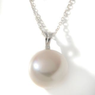 12 13mm Cultured Freshwater Pearl and Diamond Sterling Silver Pendant