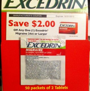 EXCEDRIN MIGRAINE Dispenser Pack 50 packets of 2 tablets each100not