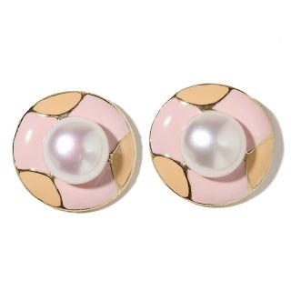 Cultured Freshwater Pearl and Blush Enamel Goldtone Stud Earrings at