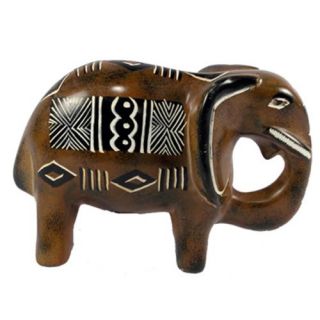 Brown Kenyan Stone Elephant Abstract Design Sculpture Home Decor