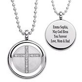 Stainless Steel Crystal Cross Disc Pendant with Chain