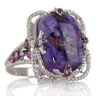 Opulent Opaques Charoite and Sapphire Sterling Silver Ring