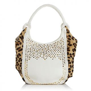 Clever Carriage Company Majestic Leather and Cowhair Hobo with Studs