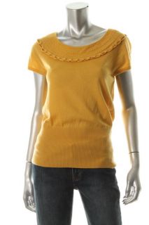 Elie Tahari New Lisa Yellow Merino Wool Ribbed Short Sleeve Pullover