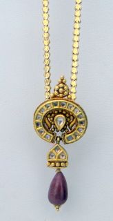 vintage 22 k solid VTJ EHS gold diamond Ruby pendant necklace K