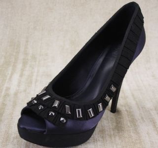 Tory Burch Erinn Navy Black Satin Studded Pumps Shoes 10 New