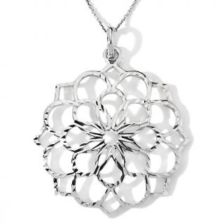 107 4628 sterling silver open floral pendant with 18 cable link chain