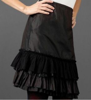 Eileen Fisher Silk Taffeta Knee Length Ruffle Skirt Black $158