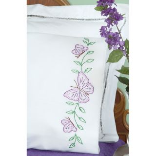 Stamped Pillowcases With White Perle Edge King 2 pack   Butterflies at