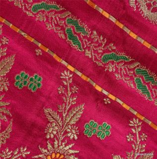 Vintage Sari Hand Woven Brocade Fabric Art Silk Heavy Decor Saree