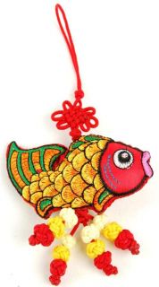 Fabric Goldfish Charm Red Yellow Lucky Knot Feng Shui