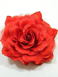 Large Fabric Rose Flower Brooch Pin CDA4 Red 4189