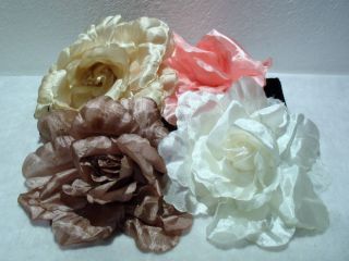 Large Floppy Fabric Flower Hair Clip Corsage Brooch Pin Gold Brown