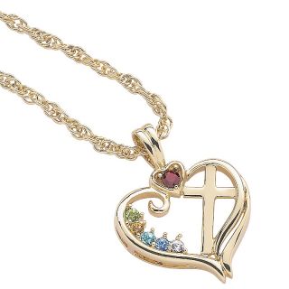 110 8494 goldtone mother s birthstone color crystal heart and cross