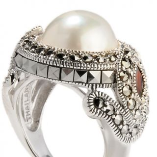 Cultured Mabé Pearl, Garnet and Marcasite Sterling Silver Vintage&qu