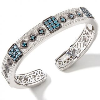 Jewelry Bracelets Cuff 1.77ct Blue and White Diamond Sterling