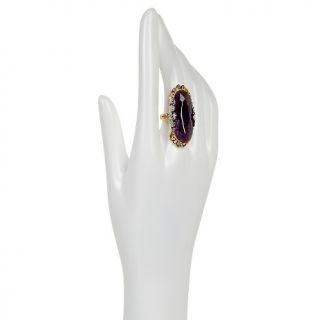 CL by Design Regal Bouquet Bold Elongated Amethyst 2 Tone Ring