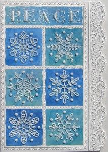 Carol Wilson Christmas Greeting Card Peace Glitter Snowflakes Embossed