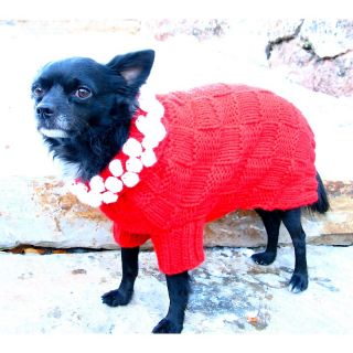 111 0342 isabella cane dog sweater holiday red with white poms s