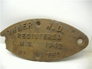 Railway Cast Steam Loco Plate LMS Owner War Department 1942