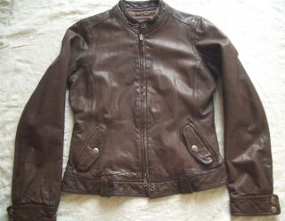 Abercrombie EZRA Fitch Brown Womens Leather Jacket Large Fits like