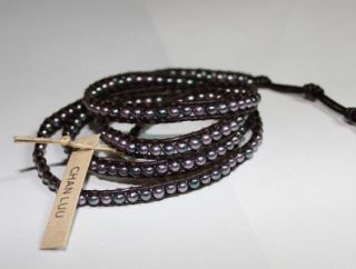 Chan Luu Swarovski Pearl Wrap Bracelet on Dark Brown Leather