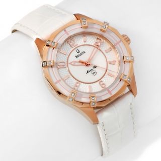 Bulova Ladies Marine Star 1.28ct Diamond Bezel White Strap Watch at
