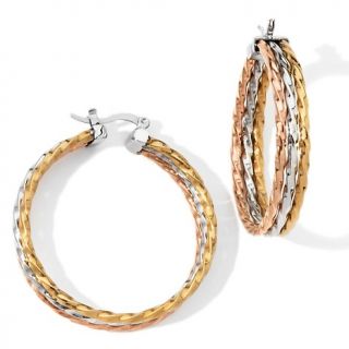 128 469 stately steel rope design tri color triple hoop earrings