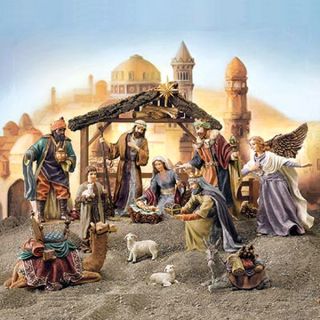 New Hand Painted 19 Piece Christmas Nativity Set Resin Figures