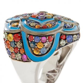 6ct Multicolor Sapphire with Blue Enamel Sterling Silver Ring
