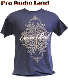 Ernie Ball Cursive TRIBAL Floral Blue Logo T Shirt LARGE L NEW