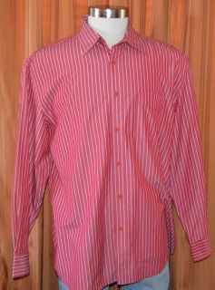 Faconnable Long Sleeve Red White Cotton Casual Button Down Striped