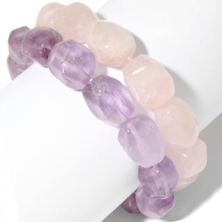 131 235 pink amethyst and rose quartz 2 piece 7 stretch bracelet set
