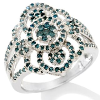 138 836 5ct blue diamond floral design sterling silver vintage ring