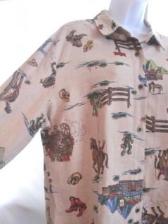 Sz XL New Frontier Clothing Shirt Western Cowboy Horses Stagecoach