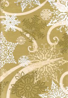 Snowflake Gold White Vinyl Tablecloth Winter Christmas Design Flannel