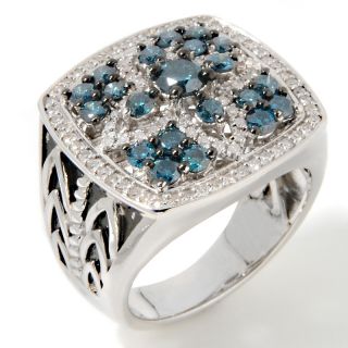 47ct Blue and White Diamond Sterling Silver Square Ring