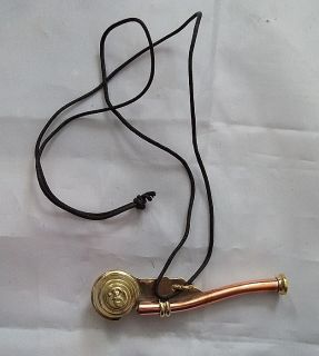 Copper and Brass Mini Bosuns Whistle with Cord Necklace Nautical Rev