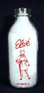 Borden’s Elsie Cow in pants suit design on a quart milk bottle