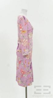 Etro Purple Floral Jersey V Neck Dress Size 44