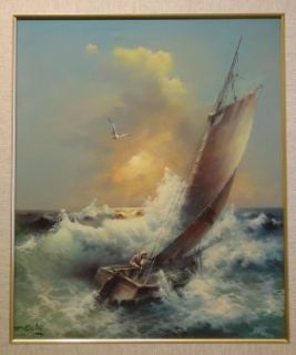 Eugene Garins Original Storming Seascape Oil Painting
