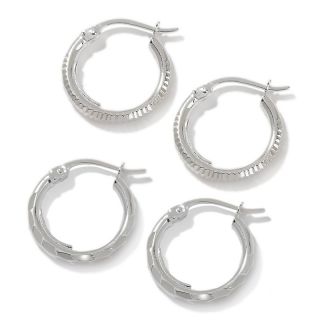 151 671 italian silver set of 2 diamond cut sterling silver hoop