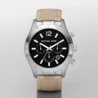 Michael Kors MK8187 Stainless Steel Khaki Fabric Strap Chrono Watch