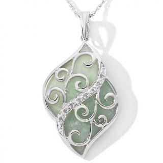 158 622 freeform jade diamond accented sterling silver swirl pendant