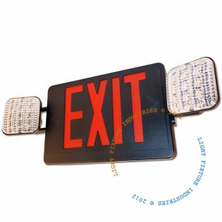Red All LED Exit Sign Emergency Light Black Housing Combo